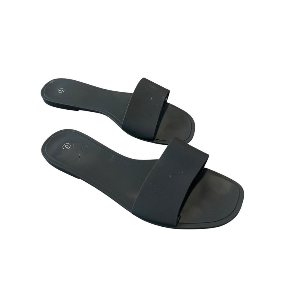 #65 - Classic Black Slide Sandals - Women's Minimal Slip-On, Size 7 USA - Picture 5 of 9